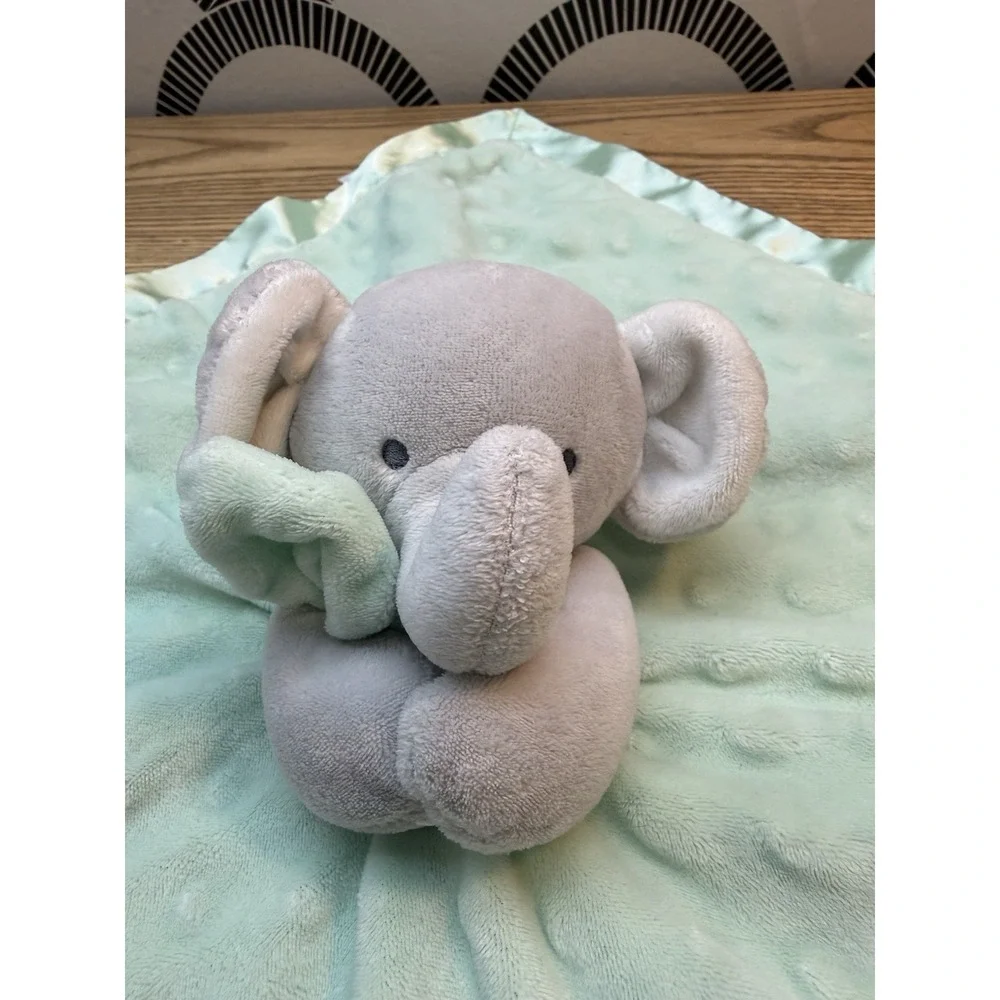Child of Mine SWEET LITTLE ONE Mint Green Minky Gray‎ Elephant Lovey Rattle